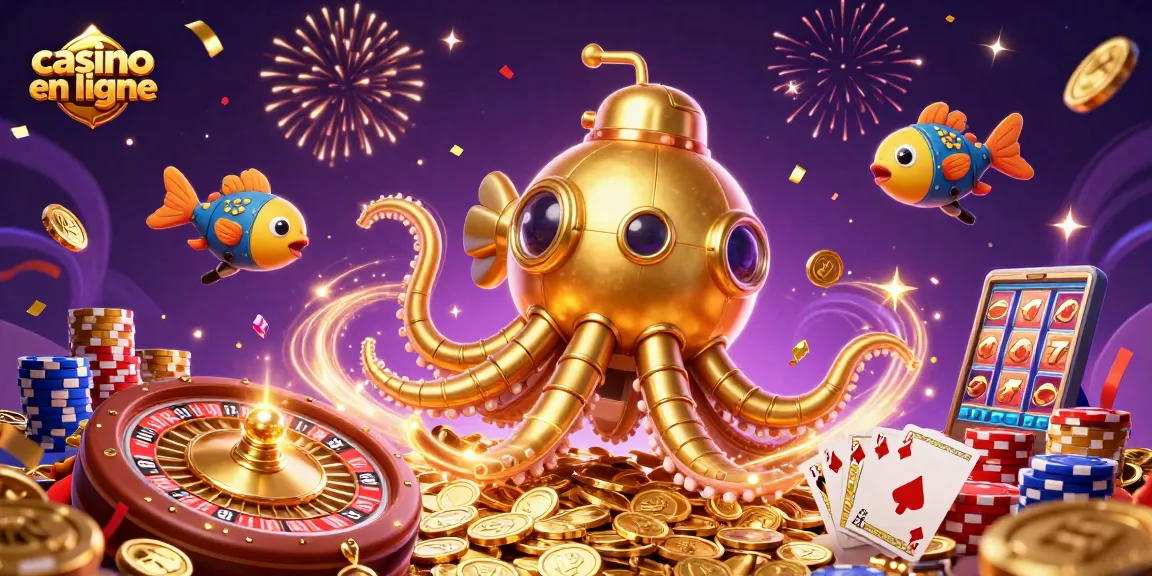 Venez découvrir l'univers captivant de casino en ligne avec des pièces et des cartes volantes autour d'une kraken dorée.