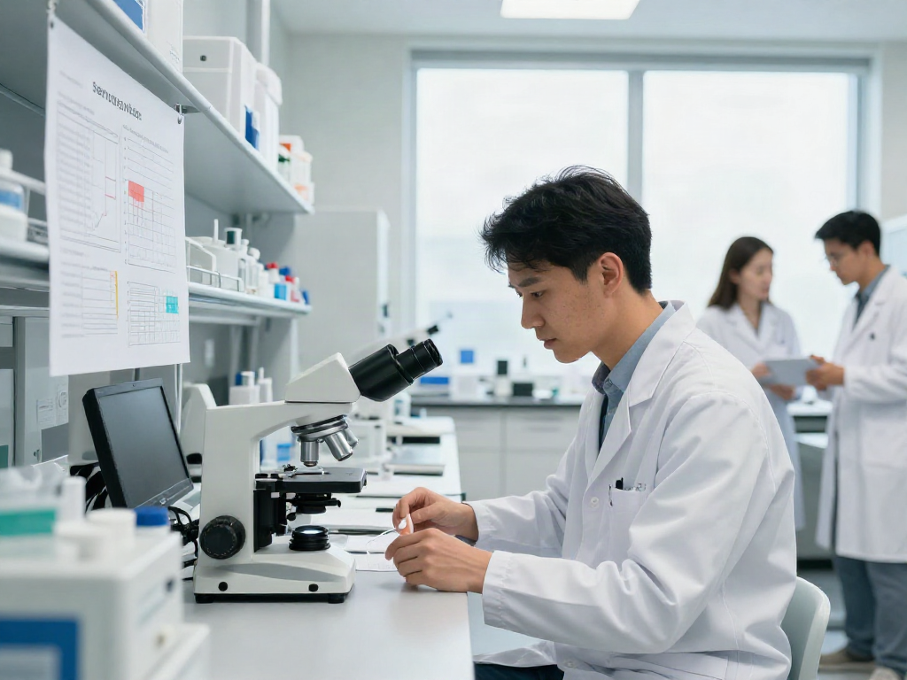 Semaglutide research in Orange County with a researcher analyzing weight loss data in a professional lab setting.