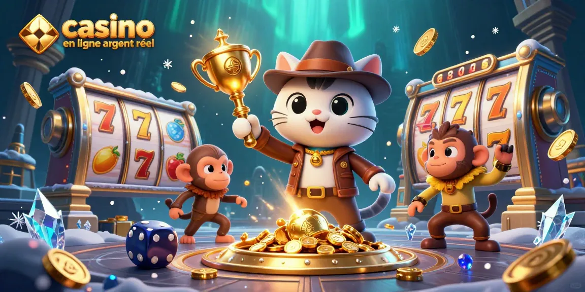 Profitez des jeux au casino en ligne argent réel avec un chat archéologue et un singe.