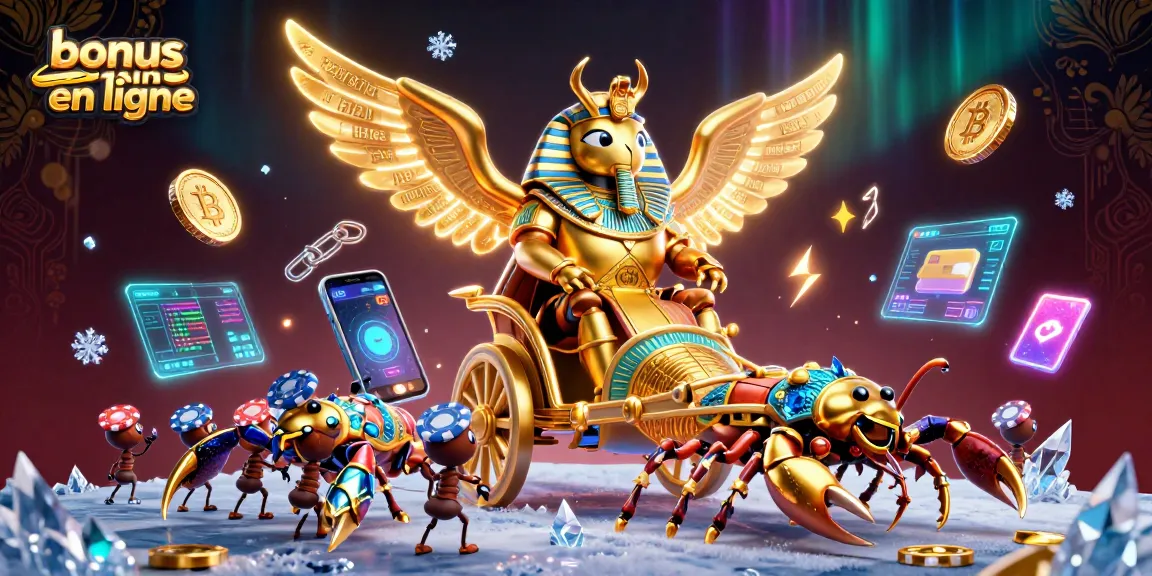 Gagnez avec le bonus casino en ligne : une illustration dynamique d'un scarabée doré et de pièces de crypto-monnaie