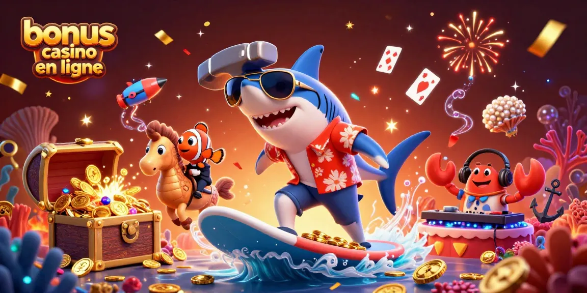 Profitez d'un bonus casino en ligne riche en couleurs à travers une scène marine dynamique.