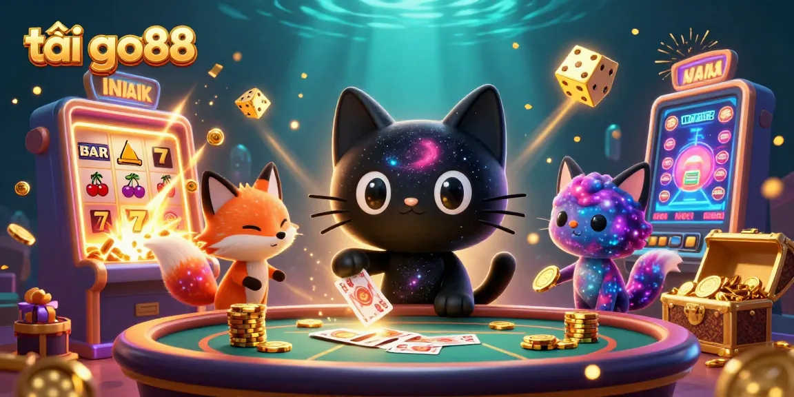Play exciting games with tải go88, featuring a cosmic casino scene filled with colorful illustrations and vibrant details.
