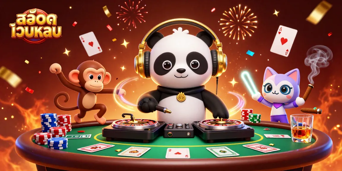 Experience excitement with สล็อตเว็บตรง showcasing a vibrant casino scene featuring animated characters and casino elements.
