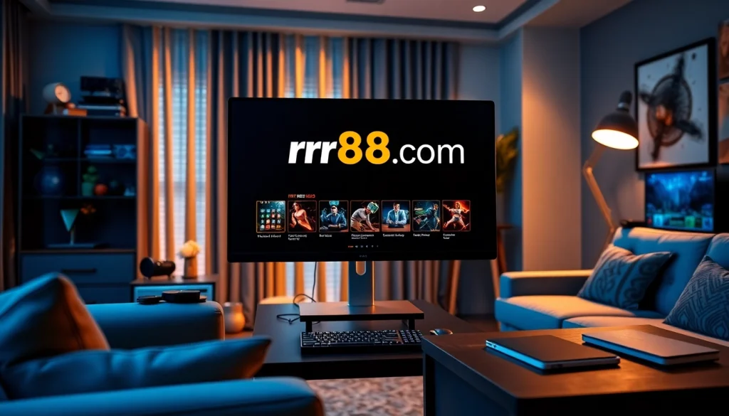 Engaging online gaming experience showcasing rr88com interface in a stylish home office.