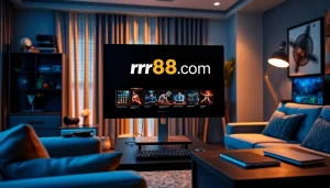 Engaging online gaming experience showcasing rr88com interface in a stylish home office.
