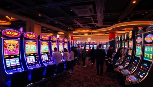 Mengakses sayapbola login slot dengan slot mesin yang cerah dan menarik di lingkungan kasino yang ramai.