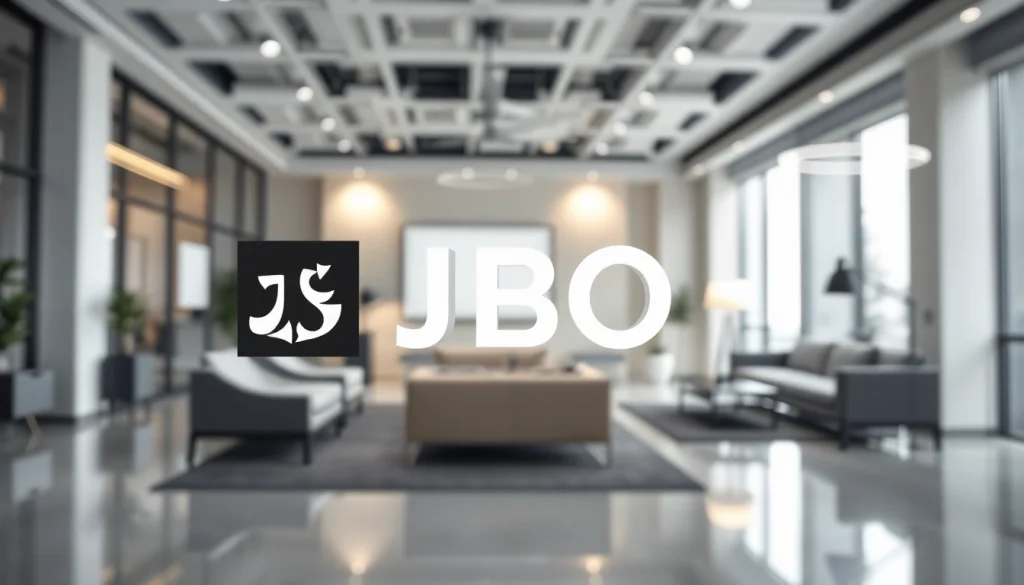 Engaging JBO logo in a professional setting with modern aesthetics and ambient lighting.