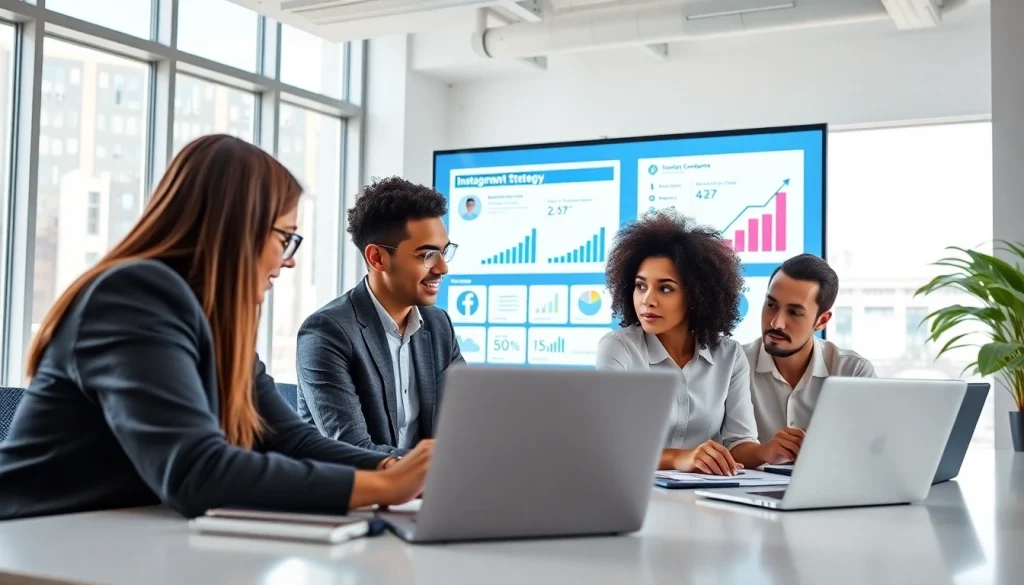 Enhance your Instagram smm panel experience with a diverse team brainstorming in a digital workspace.