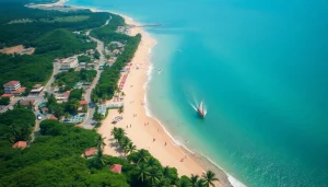 Linda vista aérea de Paripueira, Alagoas, com praias intocadas e águas turquesas vibrantes.