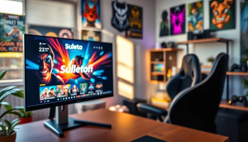 Menampilkan suletoto alternatif di layar gaming modern dengan suasana ruangan yang nyaman.