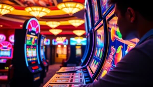 Menampilkan permainan bensu4d alternatif game dengan slot mesin berwarna cerah dan atmosfer kasino yang hidup.