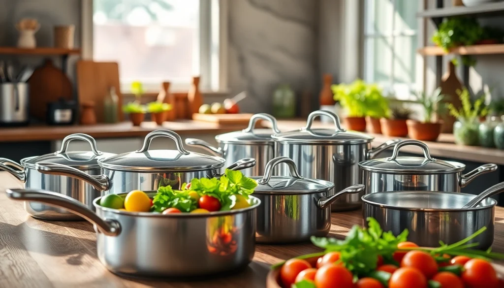 Showcasing premium WMF cookware NZ arranged in a bright kitchen, highlighting quality and elegance.