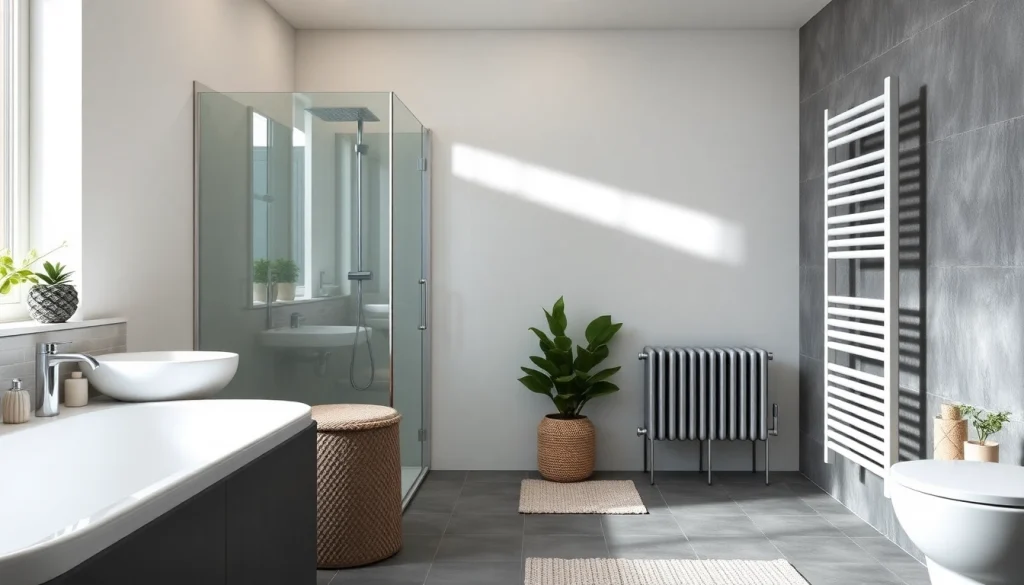 Gestalten Sie mit sonni sanitär Ihr Traum-Badezimmer mit eleganten Duschkabinen und Heizkörpern.