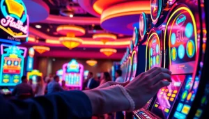 Menang besar di slot gacor dengan suasana kasino yang meriah dan pemain yang antusias.