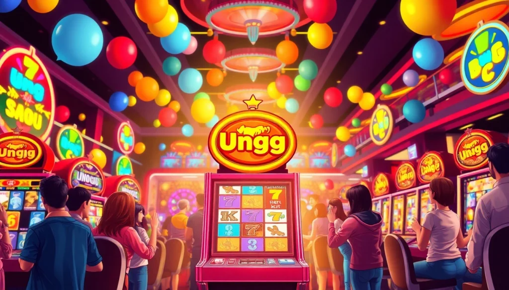 Rasakan keseruan bermain Unogg slot game dalam suasana kasino yang ramai dan berwarna.