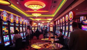 Menggambarkan permainan diantogel slot yang penuh warna dan keseruan di dalam kasino.