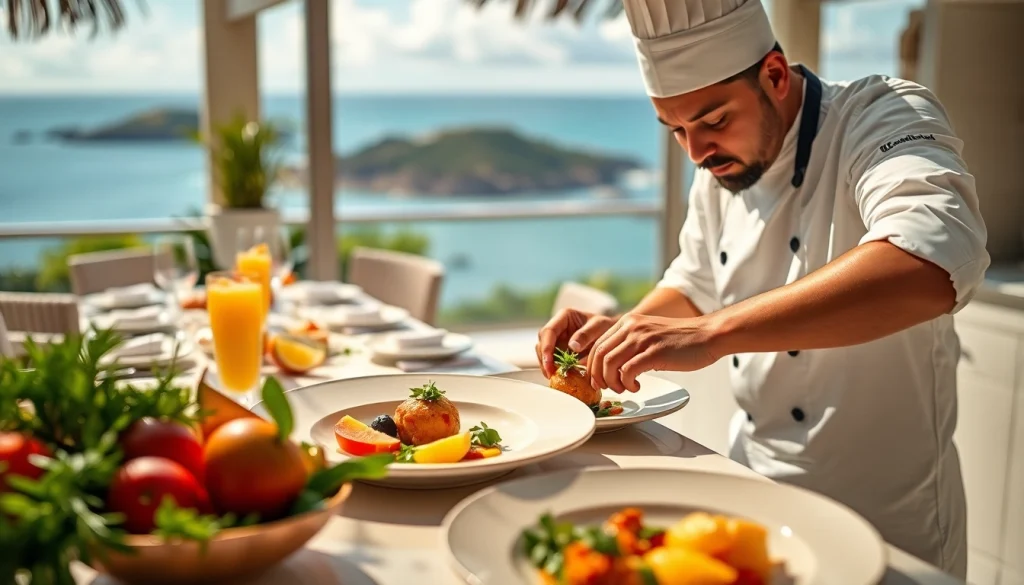Experience a masterful private chef St Martin preparing a gourmet meal in a luxurious villa setting.
