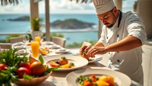 Experience a masterful private chef St Martin preparing a gourmet meal in a luxurious villa setting.
