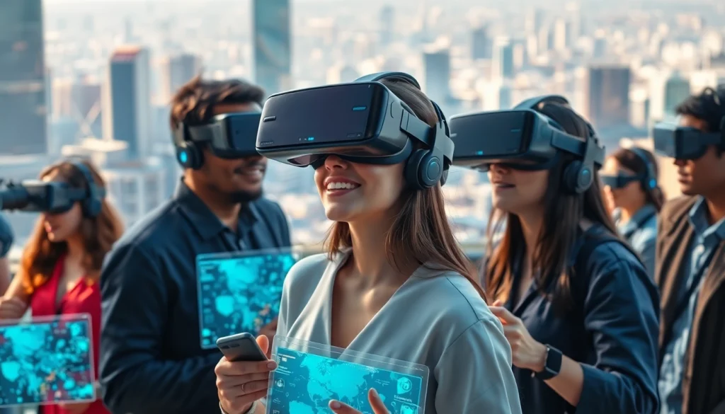 Engaging with virtual reality technology at https://mohamedmmblog.tech in a vibrant urban landscape.