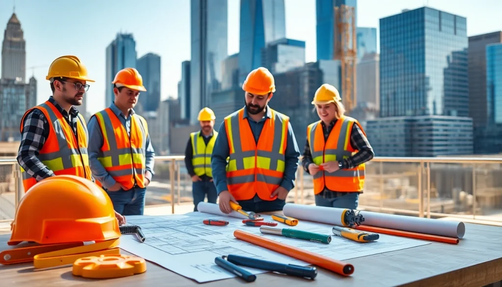 New York General Contractor team collaborating on a construction project with the skyline backdrop.