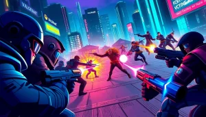 Engage in the excitement of Valorant download with agents in action against a vibrant urban backdrop.