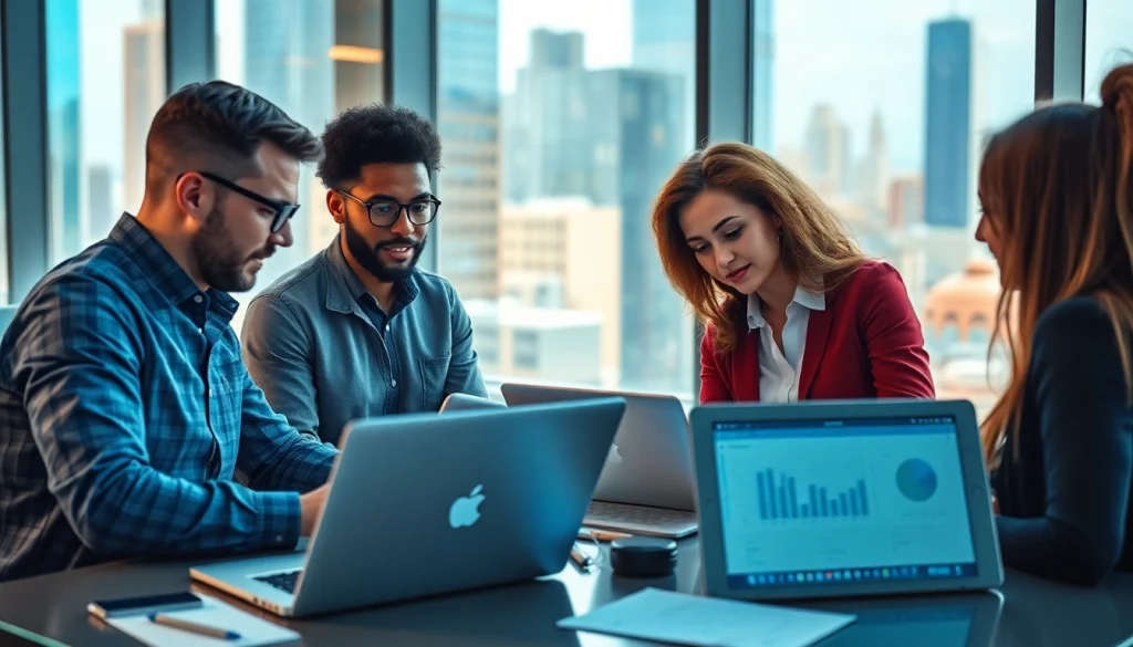 Team collaboration illustrating Technology Companies brainstorming in a modern office.