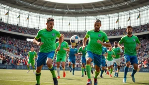 Showcasing athletes in action wearing cheap football kits during a lively match.