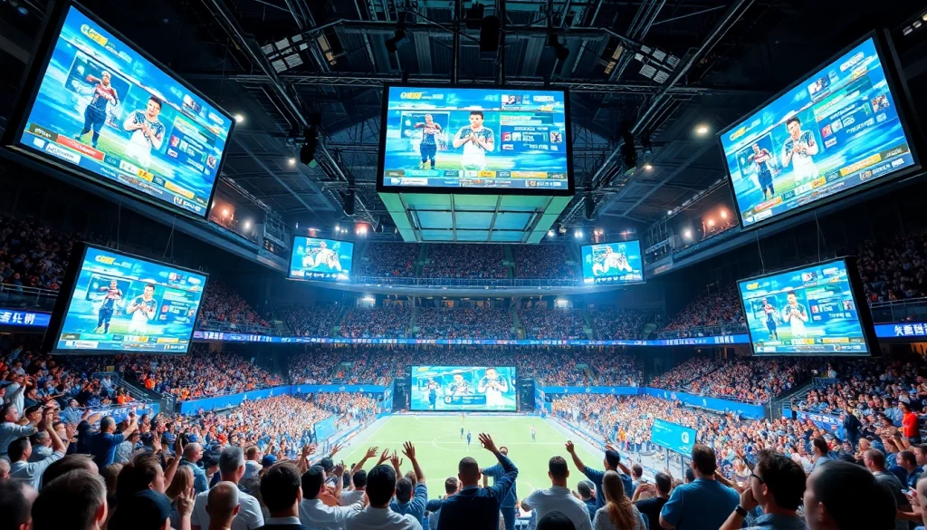 스포츠중계 실시간 업데이트를 보여주는 방송 장비와 관중의 열정을 포착한 이미지
