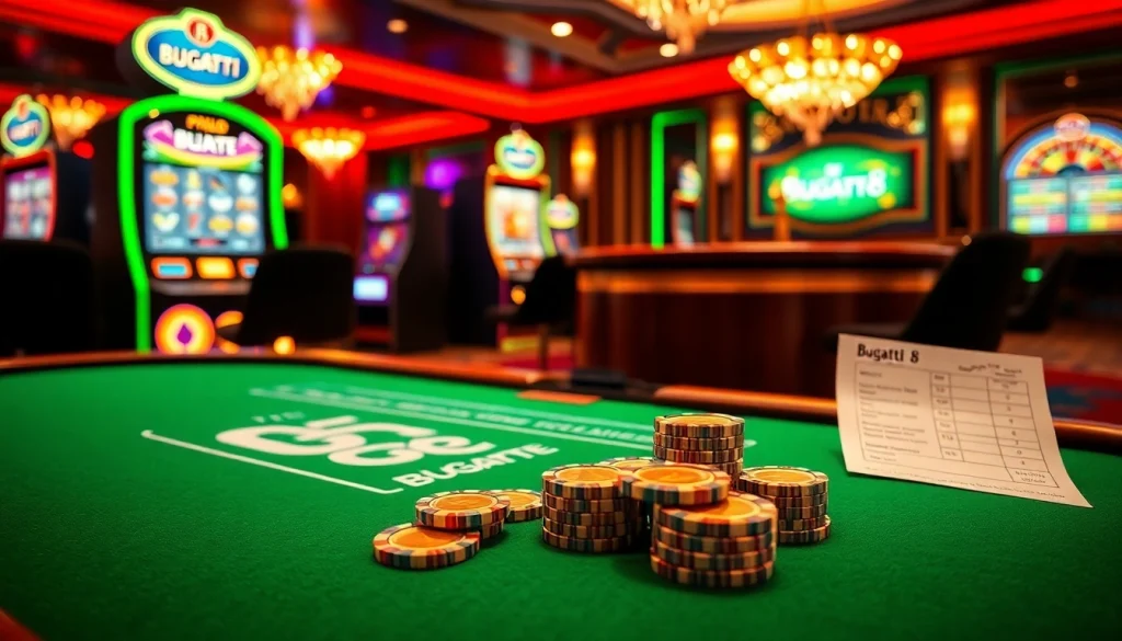 Experience high-stakes excitement at Bugatti8 with vibrant casino tables and thrilling gambling action.