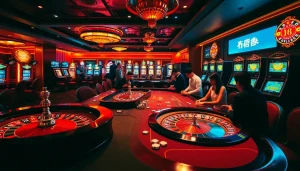 Players strategizing at a casino table featuring "여기여" in a lively gaming atmosphere.