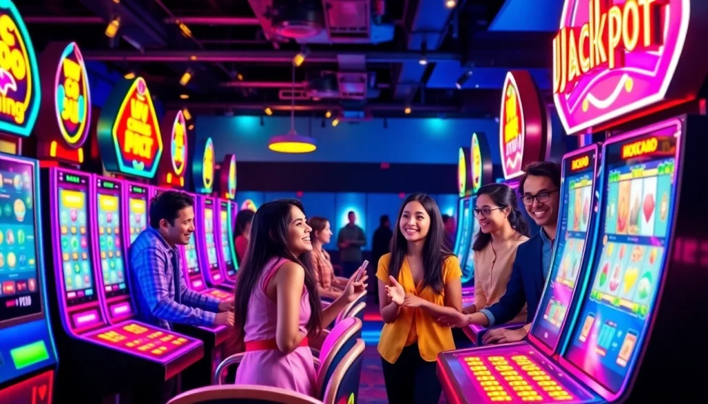Kode4d online gaming experience with vibrant slot machines and engaged players.