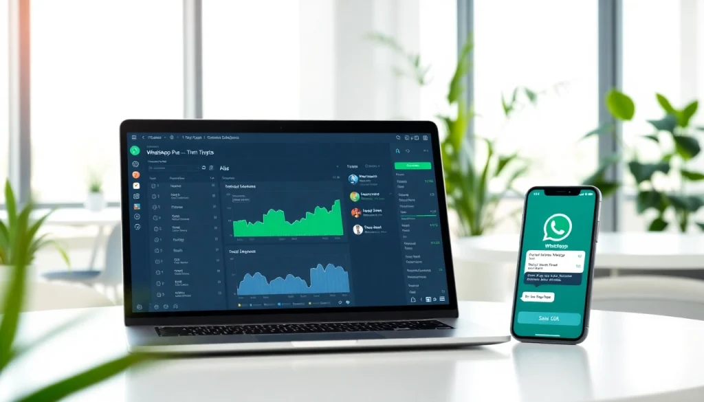 What is a CRM for WhatsApp integrated into a modern office setup with devices displaying customer interactions.