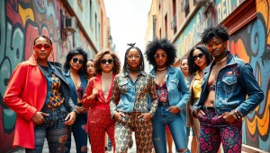 Fearless fashion wear displayed by diverse models in a vibrant urban setting, showcasing bold styles and empowering energy.