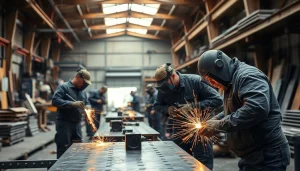 Find expert steel fabricators near me working diligently in a modern workshop.