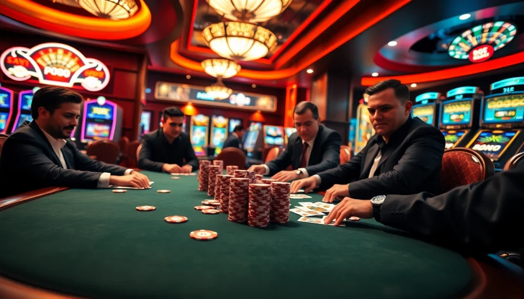 Action-packed gambling experience at MM 88 casino with poker and slot machines.