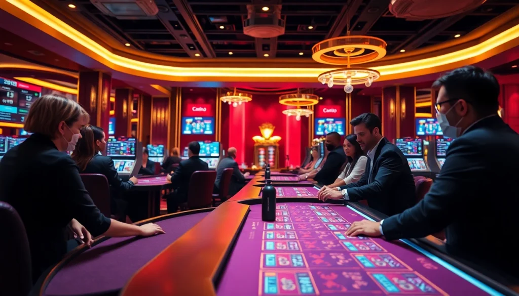 Daftar asialive88 dengan dealer langsung dalam suasana kasino yang penuh warna dan semangat.