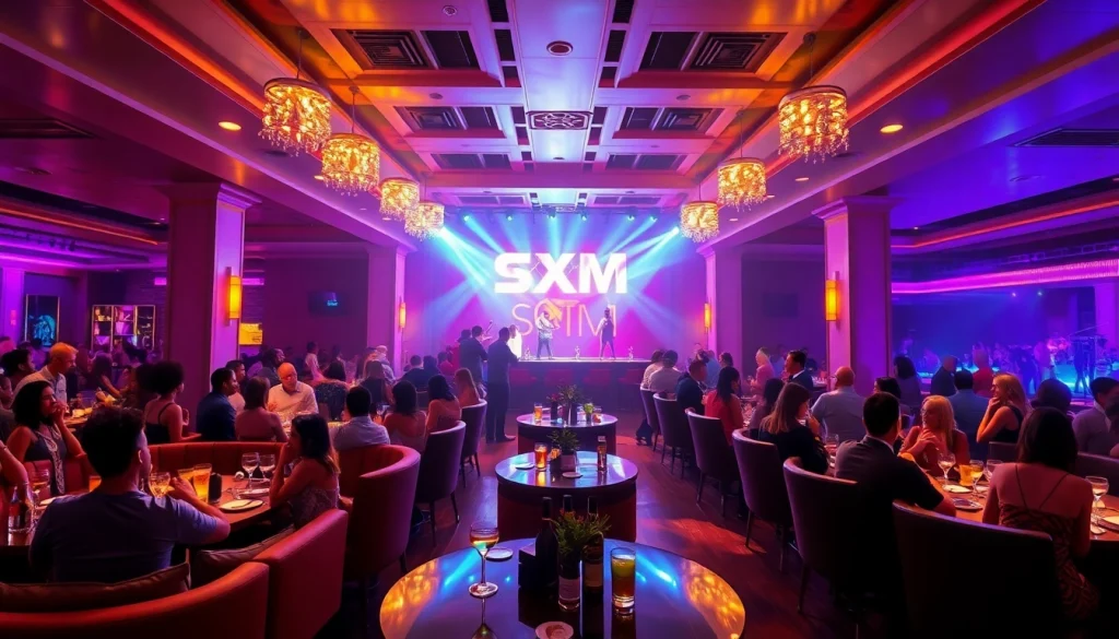 Experience the vibrant nightlife at Club SXM with luxurious seating and captivating performances.