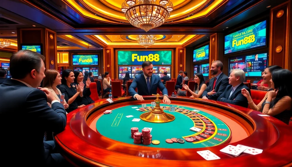 Exciting view of a Fun88 casino table with players engaged in high-stakes gaming actions.