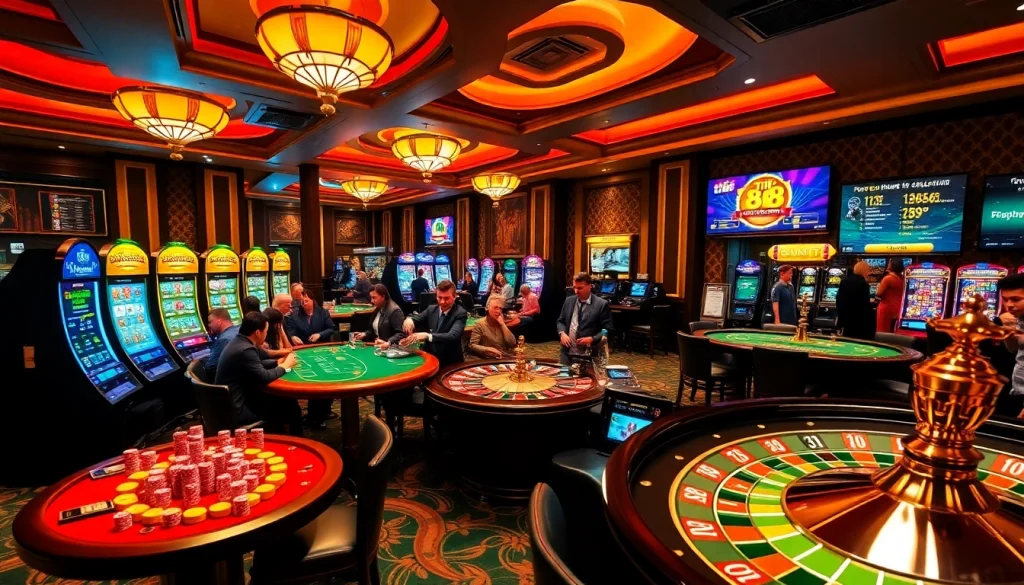 Hoạt động chơi game đầy hứng khởi tại sòng bạc tik 88 với người chơi đang thưởng thức blackjack và poker.