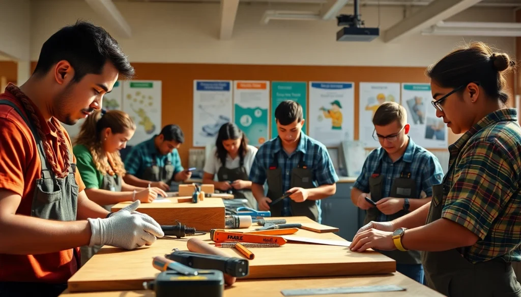 Students practicing skills at hawaii trade schools in a bright and collaborative environment.