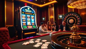 Players enjoy the excitement of Slot Gacor machines within a luxurious casino setting.
