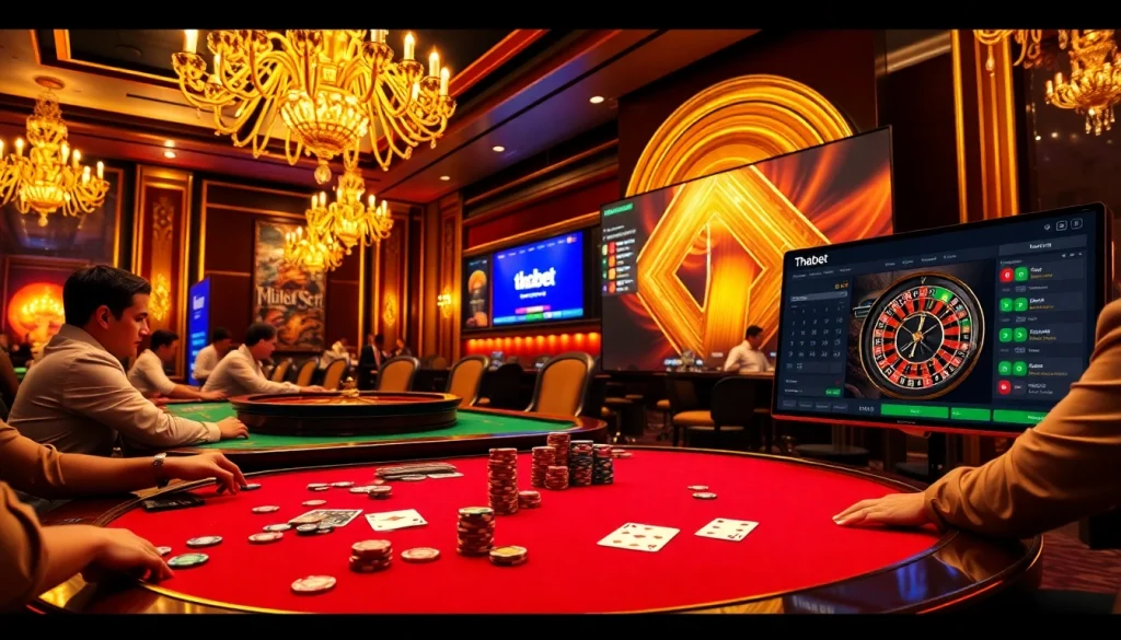 Thabet poker players enjoying a high-stakes game in a luxurious casino.