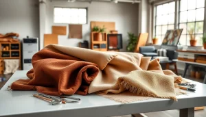 Bekijk kunst leer texturen en kleuren in een stijlvolle creatieve werkplaats.