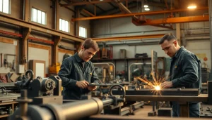 Discover skilled professionals at steel fabricators near me, actively engaging in complex metalwork.