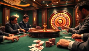 Experience the excitement of winning with New 66 at an elegant poker table and roulette wheel.