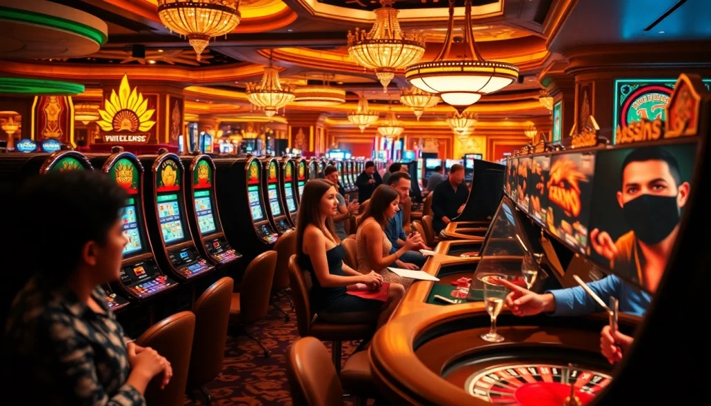 Players enjoying a casino atmosphere while sharing experiences in a 슬롯커뮤니티.