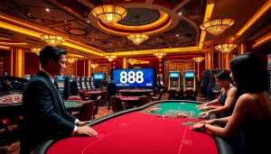 Players engaging in games at nhà cái 888b casino, showcasing excitement and professionalism.