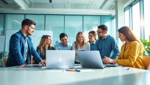 Engaged team offering digital marketing fort myers strategies in a collaborative office environment.