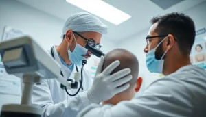 Assessing hair transplant uk options with a professional in a modern clinic setting.