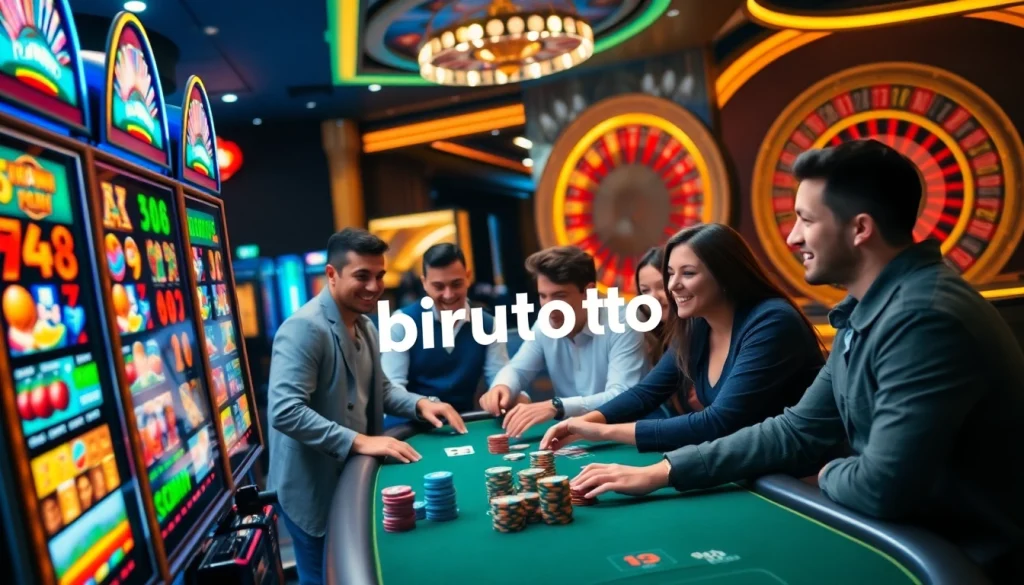 Engaging players at the birutoto slot machines and poker tables in a dynamic casino environment.